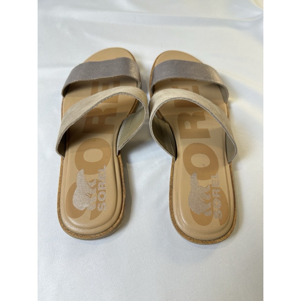 SOREL Womens Ella II Suede + Metallic Leather Slide Sandals Sz 7‎ - Picture 6 of 7